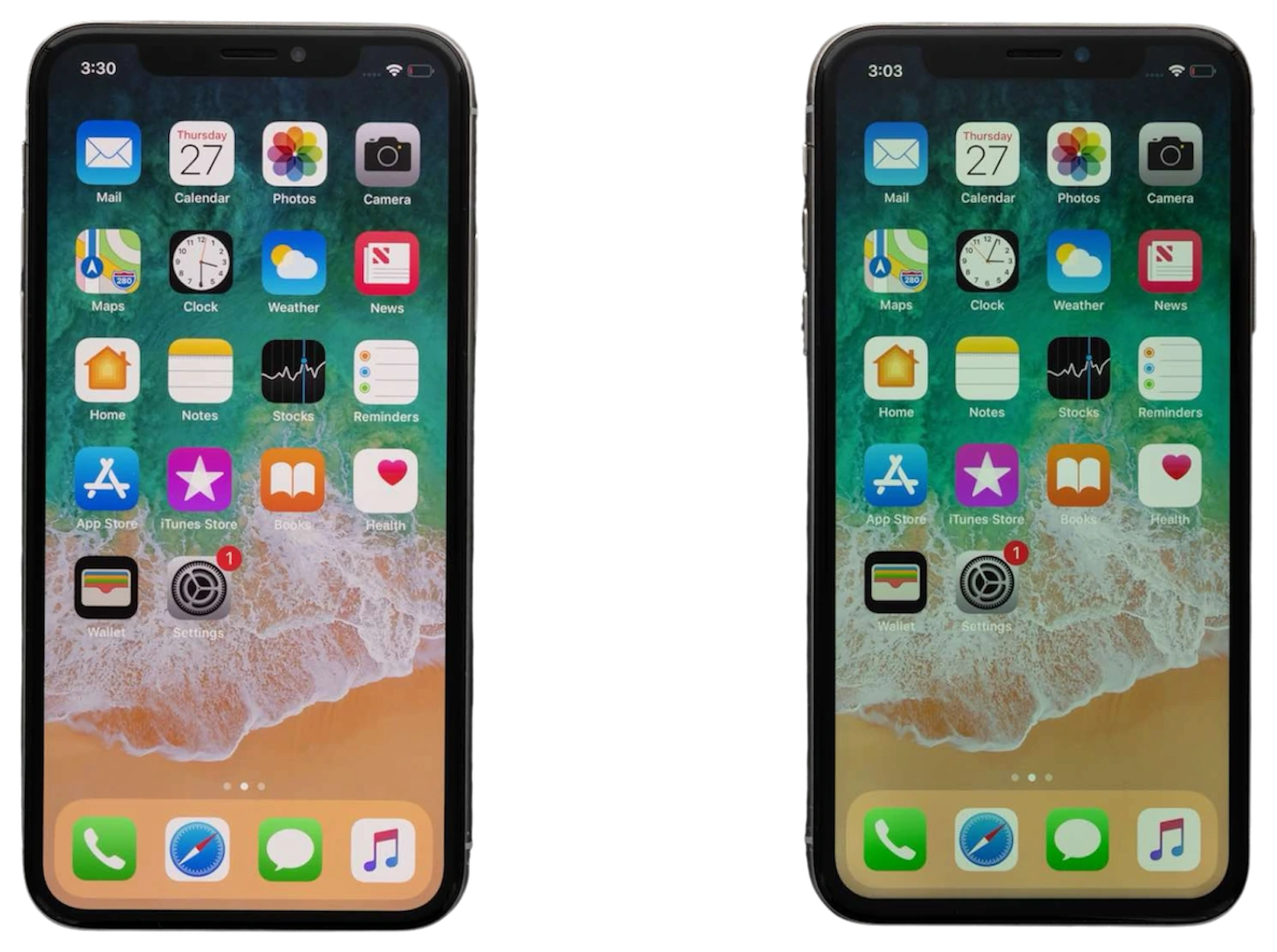 Comparaison d'écrans iPhone : Soft OLED à gauche, LCD à droite