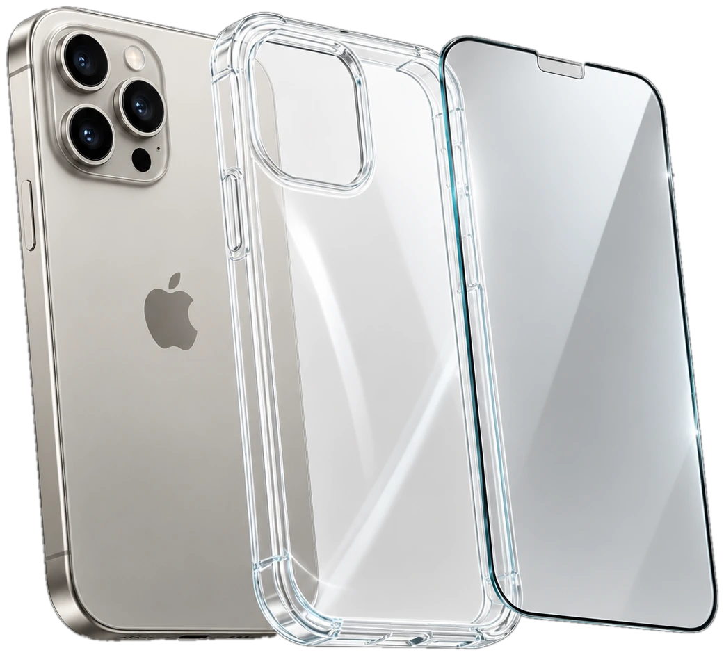 Pack Essentiel : coque transparente et verre trempé offerts avec votre remplacement d'écran