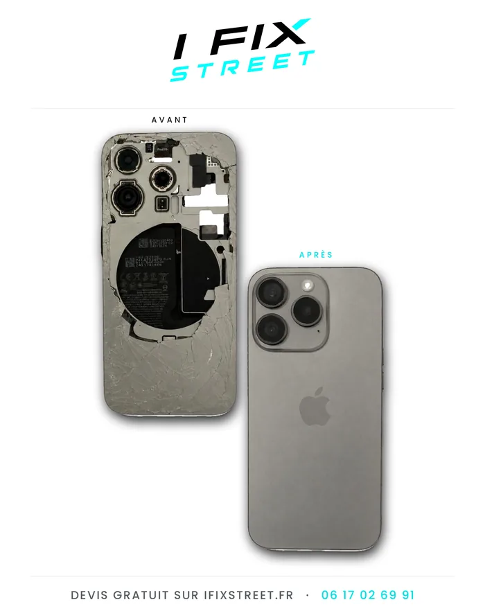 Remplacement vitre arrière iPhone Pro avant / après - I Fix Street